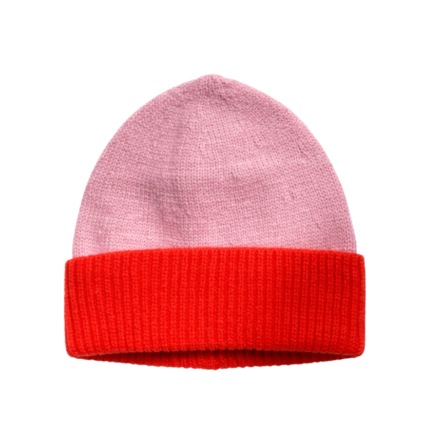 Beanie 2 kleurtjes roze/rood
