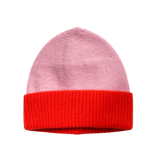 Beanie 2 kleurtjes roze/rood