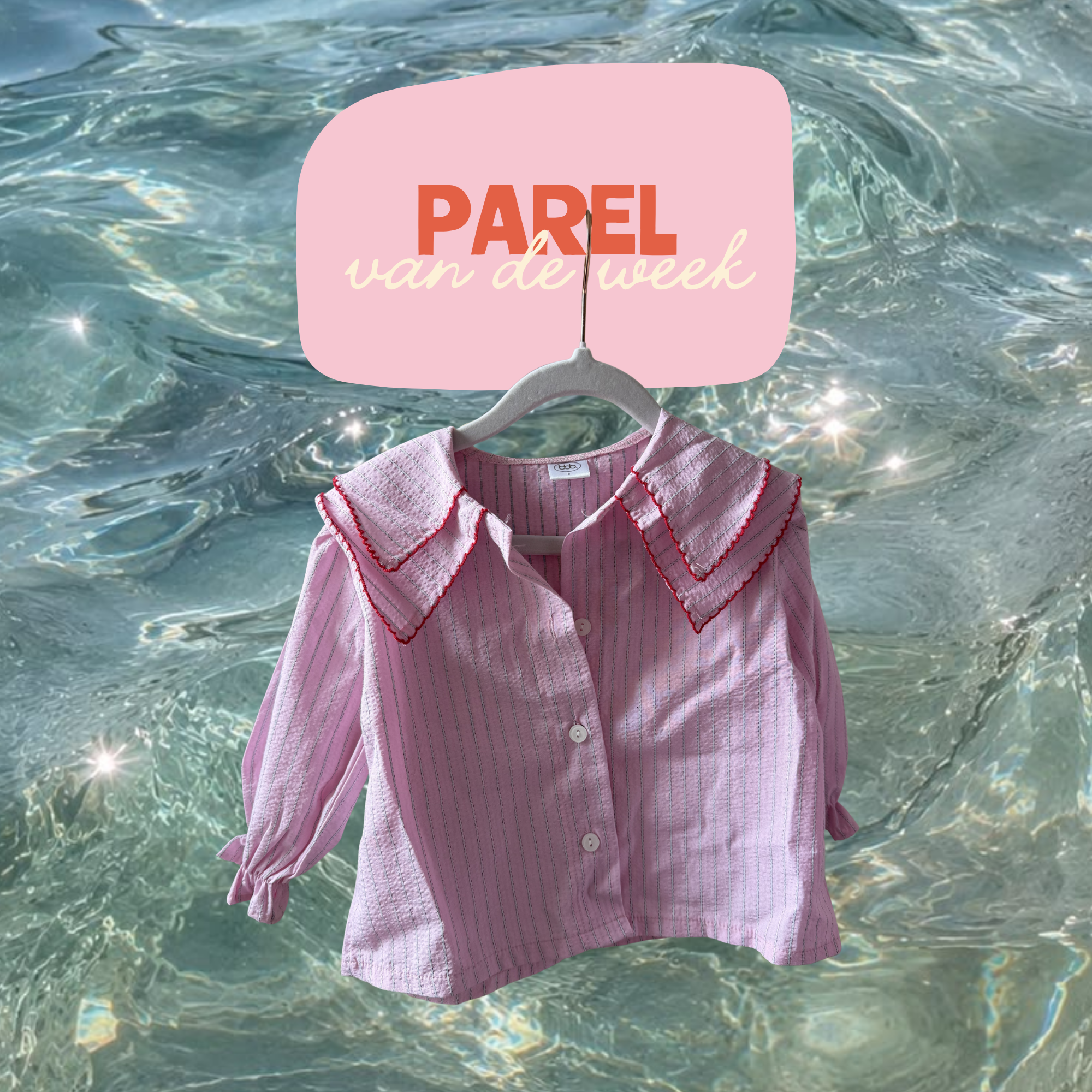 Roze blouse met rood randje 80/86