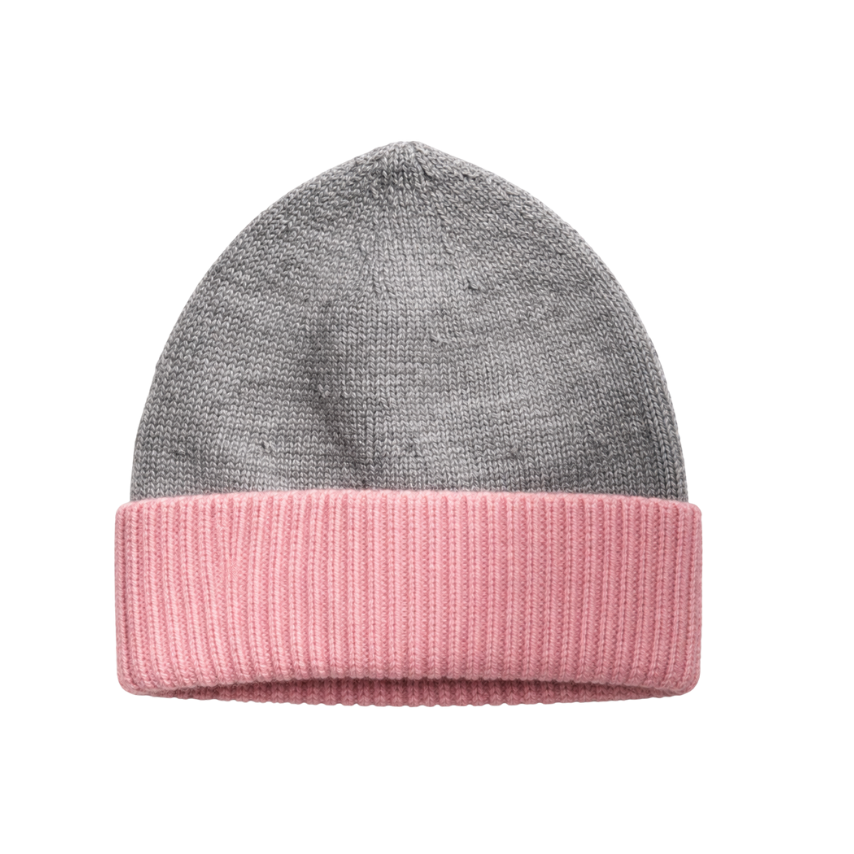 Beanie 2 kleurtjes grijs/roze