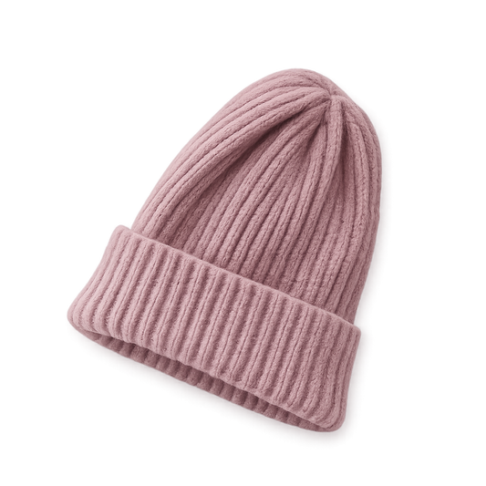Rib beanie roze