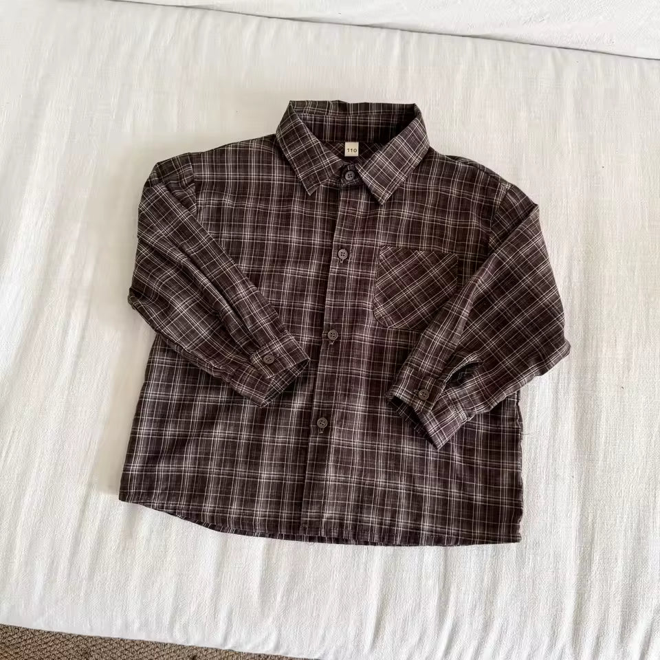 Check blouse brown