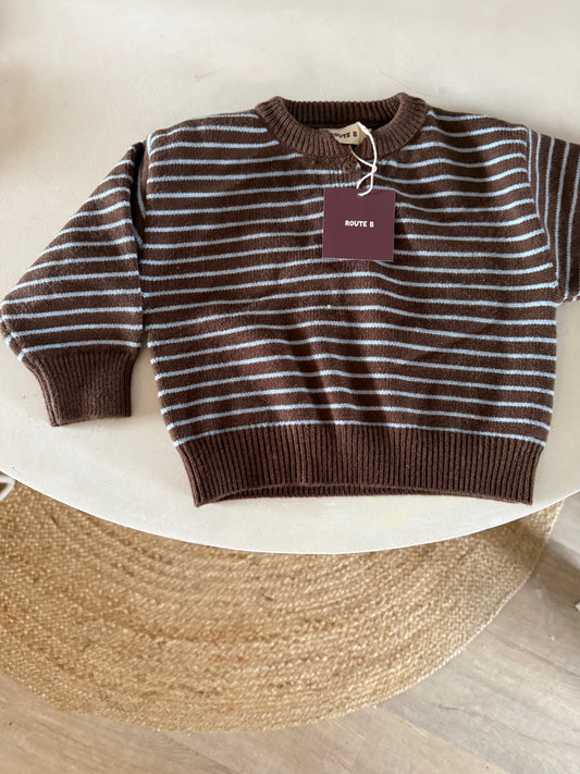Bruin blauwe streep trui