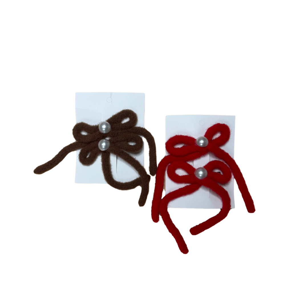 Haarknipje strik set van 2 | Rood en bruin